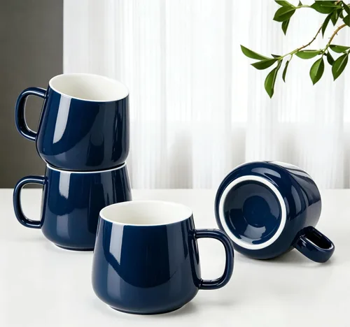 Miniatura 7 de Teocera Juego de 4 tazas de café de cerámica de 12 oz con asas grandes para bebidas calientes o frías como café con leche, cacao, té o jugo - Beige