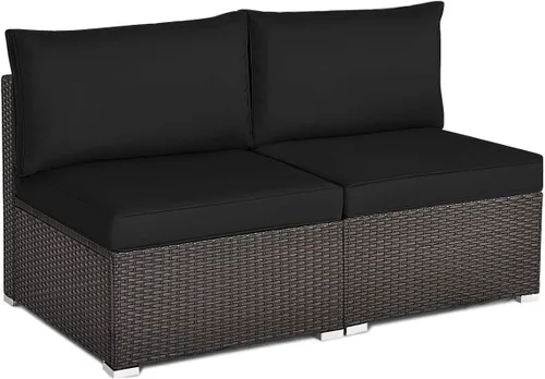 Miniatura 16 de Tangkula Juego de muebles de mimbre de patio de 7 piezas, juego de sofá modular de ratán para 6 personas con cojines de asiento y respaldo, 2 Azul