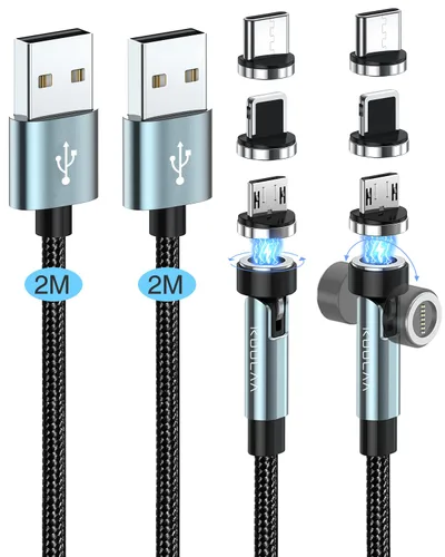 Miniatura 9 de Kuulaa Cable de carga magnético de 7 pines, cable de carga magnético giratorio 540 de 3 pies, transferencia de datos de carga rápida de 3 A, cables