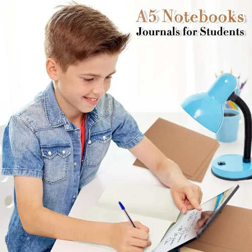 Miniatura 4 de Paquete de 72 cuadernos de papel kraft de 5.5 x 8.3 pulgadas, cuadernos A5 a granel de tapa blanda a rayas para niños, estudiantes, escritura, Marrón