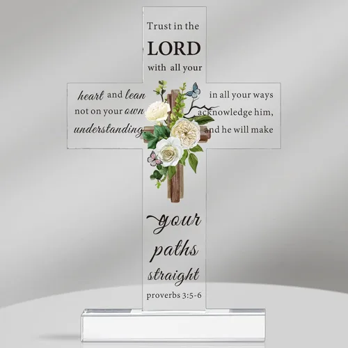 Chunful Regalo Cristiano de Acrílico Jesús para Mujeres y Hombres Cruz de Pie Religiosa Regalo Inspirador con Versículo de la Biblia y Oraciones