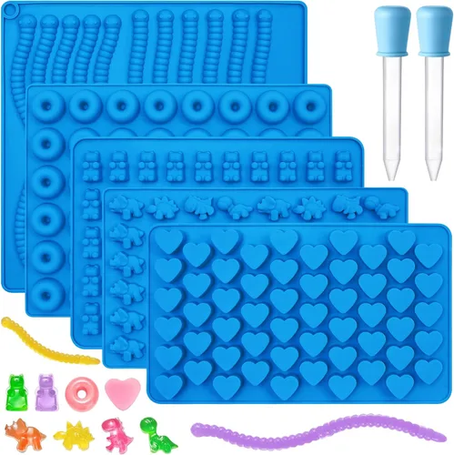 Miniatura 12 de Sidosir 7 Moldes para Dulces de Goma, Moldes de Ositos de Goma/Dinosaurio/Fruta/Dona/Corazones, Molde de Silicona Antiadherente para Dulces