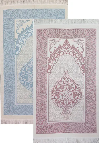 Miniatura 9 de Modefa Alfombra de oración islámica fina tejida de felpilla y tafetán turca Sajada diseño intrincado metálico (negro + azul)