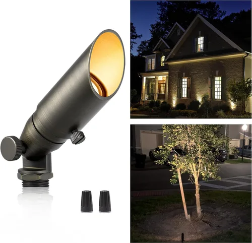 Miniatura 25 de Gardenreet Focos de paisaje de latón de bajo voltaje, luz LED para exteriores de 12 V, luces con cable IP65 impermeables, bronce antiguo
