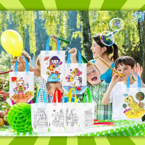 Miniatura 7 de Chunful - 24 bolsas lindas de regalo para colorear, bolsas de regalo para fiestas infantiles, bolsas reutilizables de dibujo para niños, bolsas