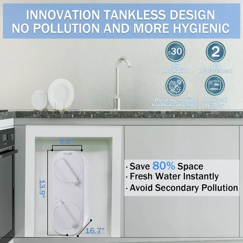 Miniatura 3 de Sistema de filtración de agua RO, flujo rápido de 800 GPD, sin tanque, reduce TDS, 2:1 puro para drenar filtros RO de larga vida útil utilizada