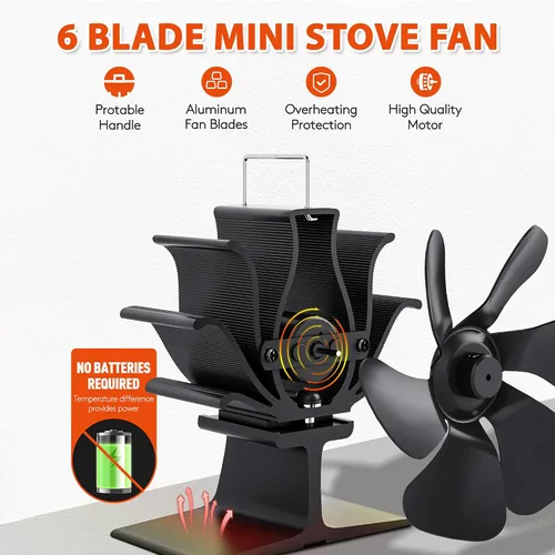 Miniatura 3 de Ventilador de estufa de leña alimentado por calor: ventilador de chimenea pequeño, ventiladores de estufa no eléctrica, se adapta a estufas