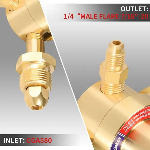 Miniatura 5 de BO WELD Regulador de nitrógeno con 0-800 PSI, conexión de entrada CGA580 y calibre de conexión de salida de 1/4 '' macho