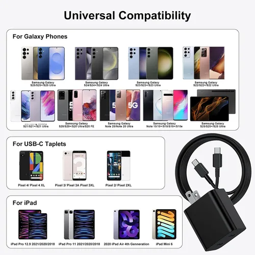 Miniatura 7 de Paquete de 2 cargadores súper rápidos de 45 W tipo C de 10 pies, USB C de carga de pared y cable largo de cargador de teléfono Android para Samsung