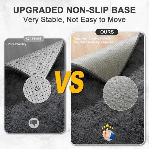 Miniatura 3 de Alfombras de Área de 4x6 Pies para Sala de Estar y Dormitorio, Alfombra Gris Suave y Esponjosa Shaggy para Junto a la Cama, Lavable a Máquina