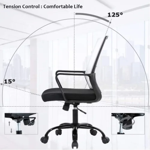 Miniatura 4 de Silla de escritorio ergonómica de malla, silla de computadora con soporte lumbar y reposabrazos, silla de escritorio ajustable para computadora