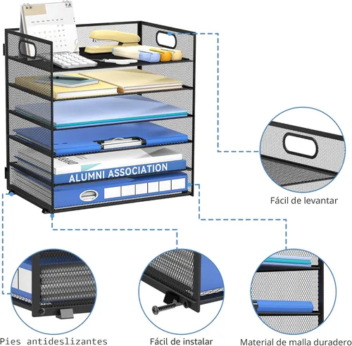 Miniatura 4 de Daltack Organizador de papel de 6 niveles para escritorio, organizador de bandejas de papel para escritorios, organizadores de archivos de Negro