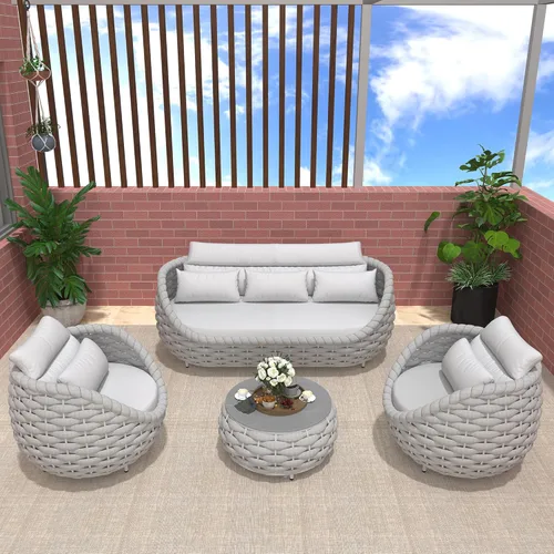 Miniatura 35 de TWT 3-Piece Woven Rope Patio Furniture Set, 2 Outdoor Armchairs with Soft Cushions + Round Aluminum Coffee Table, All-Weather Conversation Set for