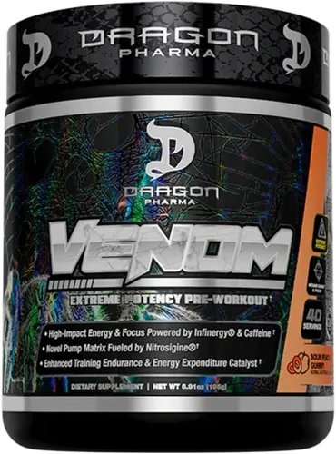 Miniatura 9 de DRAGON PHARMA Venom Extreme Potency Pre-Entreno, Enfoque Láser Agudo + Energía, Rendimiento Intenso, Ingredientes Probados para Vasodilatación