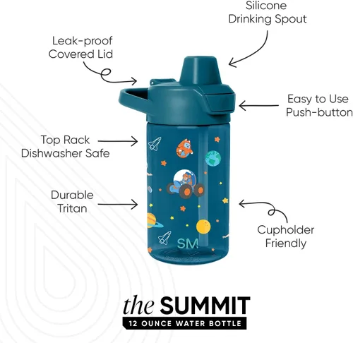Miniatura 2 de Simple Modern Blippi - Botella de agua de plástico Tritan Summit de 12 onzas sin BPA con tapa cubierta con popote a prueba de fugas para niños