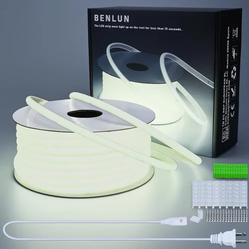 Miniatura 10 de BENLUN Tiras de Luces LED COB AC 110V de 98.4 pies, 3000K Luz de Cuerda LED Blanca Cálida para Exteriores Impermeable, 10W/M CRI 90+ Flexible Blanco