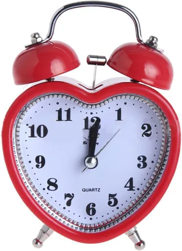 Reloj despertador de plástico con forma de corazón pequeño de 3 pulgadas con forma de corazón duro, silencioso, analógico, de cuarzo, para Rojo en