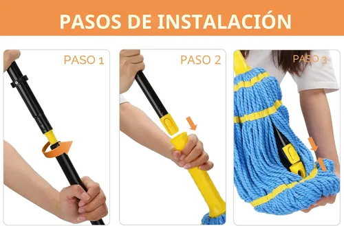 Miniatura 8 de Trapeadores giratorios autoescurridizos para limpieza de suelos, fregona de microfibra con mango largo de 57 pulgadas, fregona fácil de escurrir
