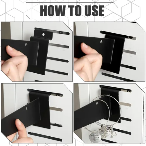 Miniatura 6 de Oudain Soporte de estante de listones de 12" con labio, soportes de pared de listones resistentes, accesorios de pared de listones flotantes en Negro