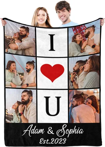 Miniatura 19 de Regalos personalizados para el día de San Valentín para novia, cobijas personalizadas para novio y novia con texto de fotos, regalos personalizados