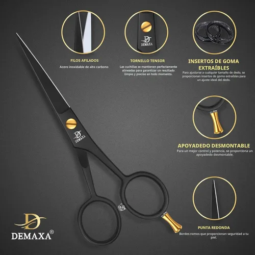 Miniatura 2 de DEMAXA Tijeras profesionales de barba de 5 pulgadas para hombres, tijeras para bigote con 1 peine para bigote, 1 peine para barba y bolsa suave, kit