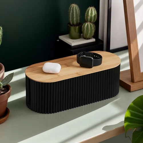 Miniatura 2 de Caja de organización de cables con tapa de madera Caja organizadora de cables grande para ocultar la regleta de alimentación y debajo