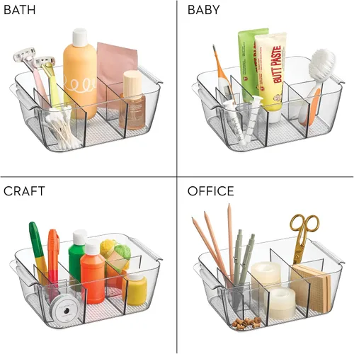 Miniatura 7 de iDesign Organizador de maquillaje para encimera, almacenamiento para cosméticos y artículos de tocador, juego de 2, transparente, fabricado