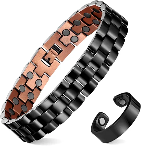 Miniatura 10 de Pulseras magnéticas de cobre para hombre de MagEnergy, pulsera de cobre 99.9% puro con imanes de doble fila, joyería ajustable con herramienta