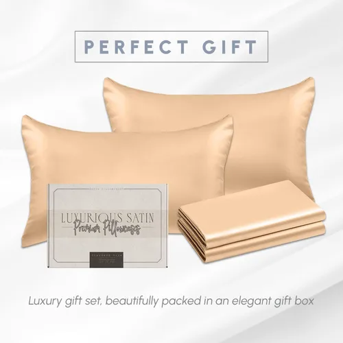 Miniatura 5 de Elegant Comfort Juego de 4 fundas de almohada de satén de viscosa refrescante con cierre de cremallera oculto, suave como la seda para el cuidado