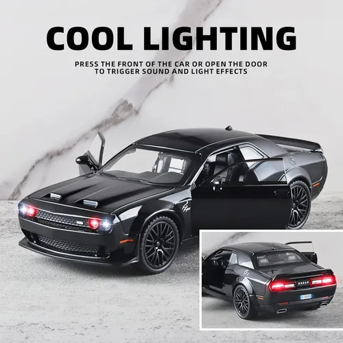 Miniatura 3 de OANMYJJO Autos de juguete para niños 1/32 Challenger Hellcat - Autos de juguete de metal fundido a presión, auto Hellcat con luz y música, auto