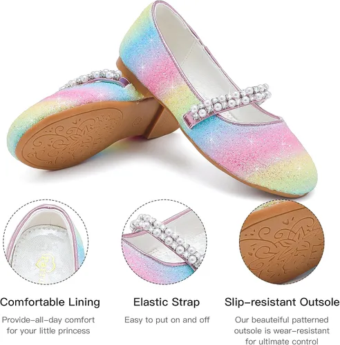 Miniatura 5 de Zapatos de vestir para niñas pequeñas, zapatos de flores, zapatos de princesa, boda, fiesta, zapatos planos para niñas pequeñas y grandes