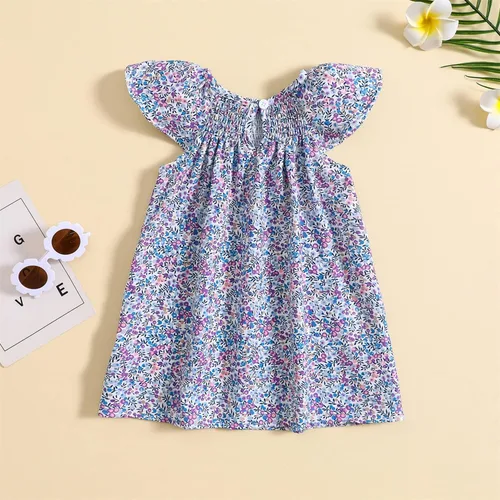 Miniatura 2 de MODNTOGA Vestido de verano floral para niña, manga con volantes, estampado de flores silvestres, vestido de playa para niña, vestido de princesa