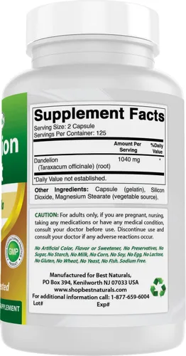 Miniatura 6 de Best Naturals Raíz de diente de león 520 mg 250 Cápsulas