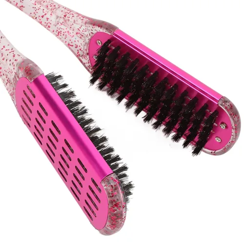 Miniatura 7 de ZJchao Cepillo de pelo con abrazadera, cepillo de doble cara, cepillo para alisar el cabello, forma de V, doble peine para alisar el cabello, férula