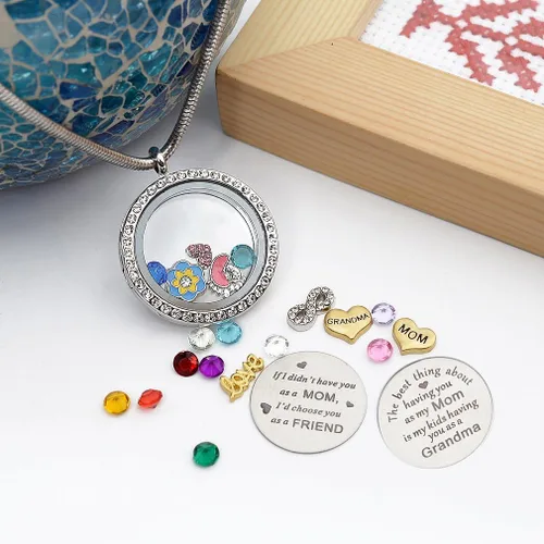 Miniatura 4 de El mejor regalo - Collar con dije tipo relicario de 30mm, hecho de acero inoxidable con piedra natal y cierre magnético