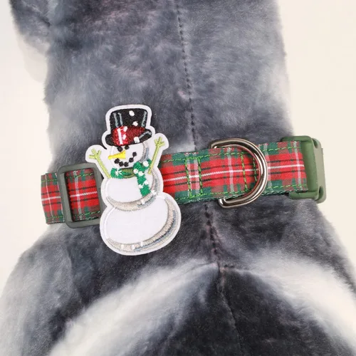 Miniatura 4 de Collares navideños para perros con bonita decoración de muñeco de nieve, patrón de búfalo rojo y verde, ajustable para perros medianos y grandes