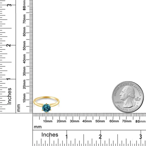 Miniatura 29 de Anillo de compromiso solitario con piedra preciosa redonda de oro amarillo de 14 quilates de 0.236 in para mujer Ajuste clásico de 6 puntas