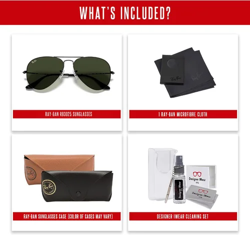 Miniatura 82 de Ray-Ban RB3025 - Lentes de sol de aviador de metal para hombre y mujer + paquete con kit de cuidado de gafas iWear de diseñador