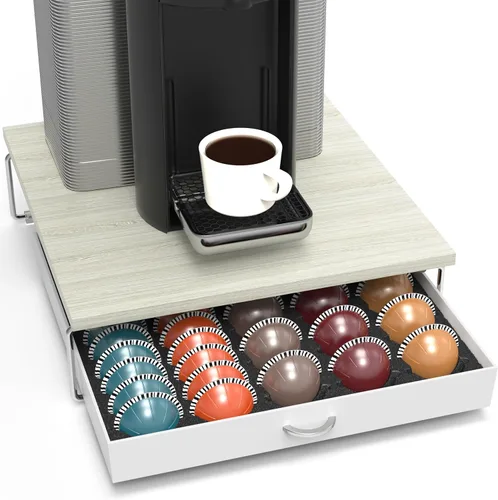 Miniatura 14 de Deco Brothers cajón de almacenamiento con soporte para cápsulas Nespresso vidrio templado, VertuoLine Negro