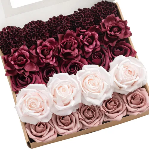 Miniatura 8 de Ling's moment Flores Artificiales de Seda Falsa Hortensias Rosas de Espuma Gardenias Falsas Combo para Bricolaje Ramos de Boda Centros de Mesa