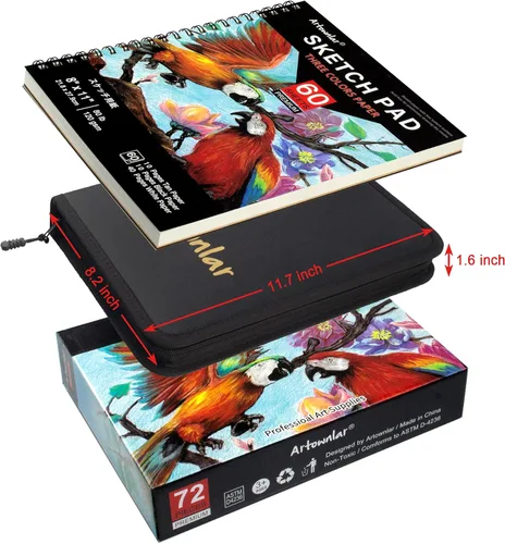 Miniatura 2 de Artownlar Juego de 72 bocetos de dibujo con cuaderno de bocetos de 8 x 11 Kit de suministros de arte profesional para artistas, adultos