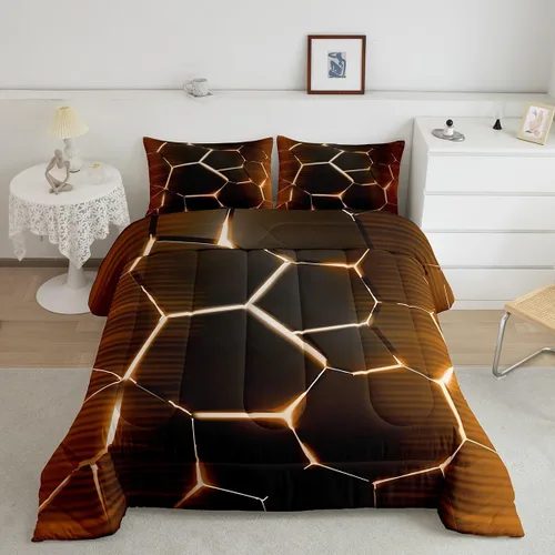 Miniatura 20 de Feelyou Juego de edredón de nido de abeja, edredón hexagonal rojo degradado para niños, niñas, adolescentes, juego de ropa de cama geométrico, Multi