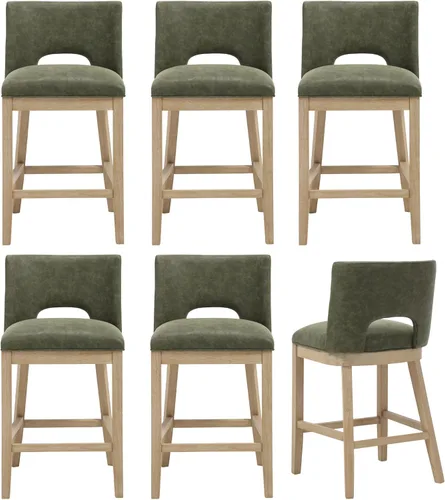 Miniatura 14 de Chairus Juego de 2 taburetes de bar de 26" sin brazos, acolchados con respaldo de madera y patas, taburetes tapizados en tela de lino para encimera