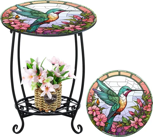 Miniatura 40 de Cinnvoice Mesa auxiliar redonda para exteriores, mosaico pequeño, decoración de patio, planta interior, mesa de té para patio, porche, jardín, sala