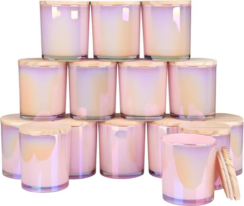 Miniatura 13 de SHOWIN Frascos de vela gruesos de 10 onzas para hacer velas 15 piezas, frascos vacíos con tapas de madera para hacer velas, contenedor de muestra
