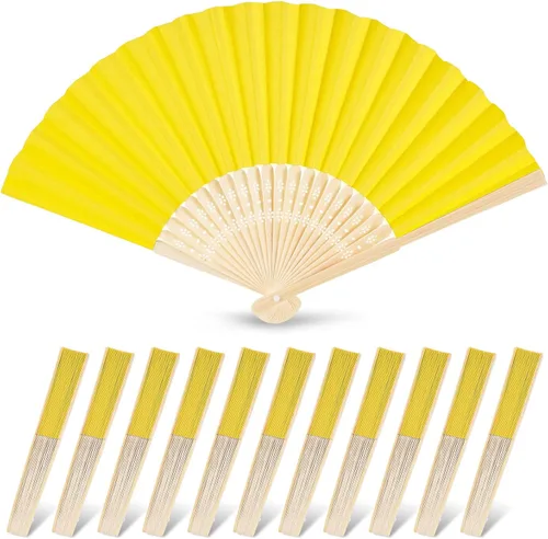 Miniatura 19 de JOHOUSE 12 abanicos de papel blanco de mano – Ventilador de mano plegable de 8.3 pulgadas, ventiladores plegables de mano para mujeres, ventilador