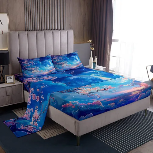 Miniatura 16 de Manfei Honeycomb - Juego de sábanas con diseño de mando de videojuegos tamaño Twin, juego de ropa de cama geométrica azul con controlador