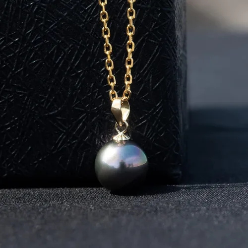 Miniatura 2 de Raivari Collar con colgante de perla negra de Tahití, 5A, natural, auténtica, cultivada en Tahití, de agua salada, de 18 pulgadas, collar de oro