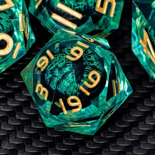 Miniatura 17 de ARUOHHA Juego de dados DND de núcleo líquido, 7 piezas de dados de resina azul afilados compatibles con juegos de rol D&D, juego de dados