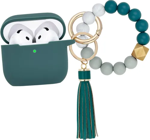 Miniatura 12 de KOUJAON Funda compatible con AirPods 4, funda protectora de silicona suave con llavero de pulsera, compatible con auriculares inalámbricos Apple Té